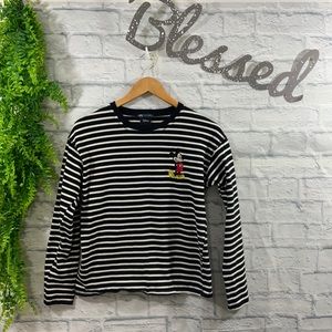 Zara Woman Long Sleeve Striped Mickey Mouse Shirt.